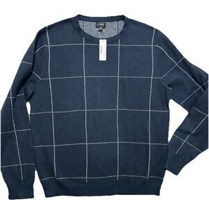 NEW J.CREW Men's L Cotton-Cashmere Birds-Eye Crewneck Sweater In Windowpane